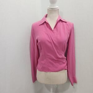 BCBGMAXAZARIA 100% Silk Long Sleeve Wrap Blouse Pink Medium